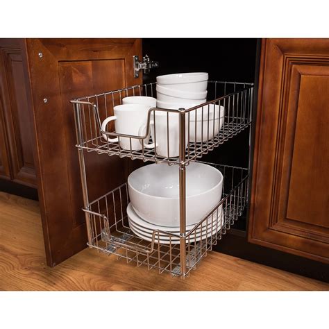 2-tier drawer kitchen container ecostorage steel wire cabinet pull-out organizer|kitchen drawer pull out system.